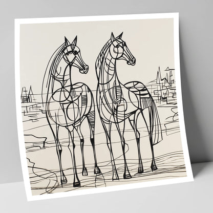 Architectural Equine Duo horse landscape art print