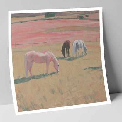 Dusky Meadow Grazing horse landscape art print