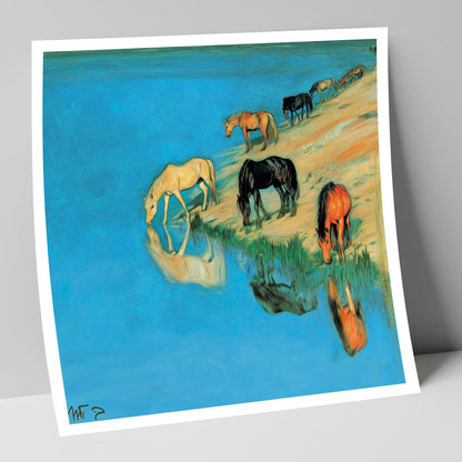 Azure Bank Reflections wild horses art print