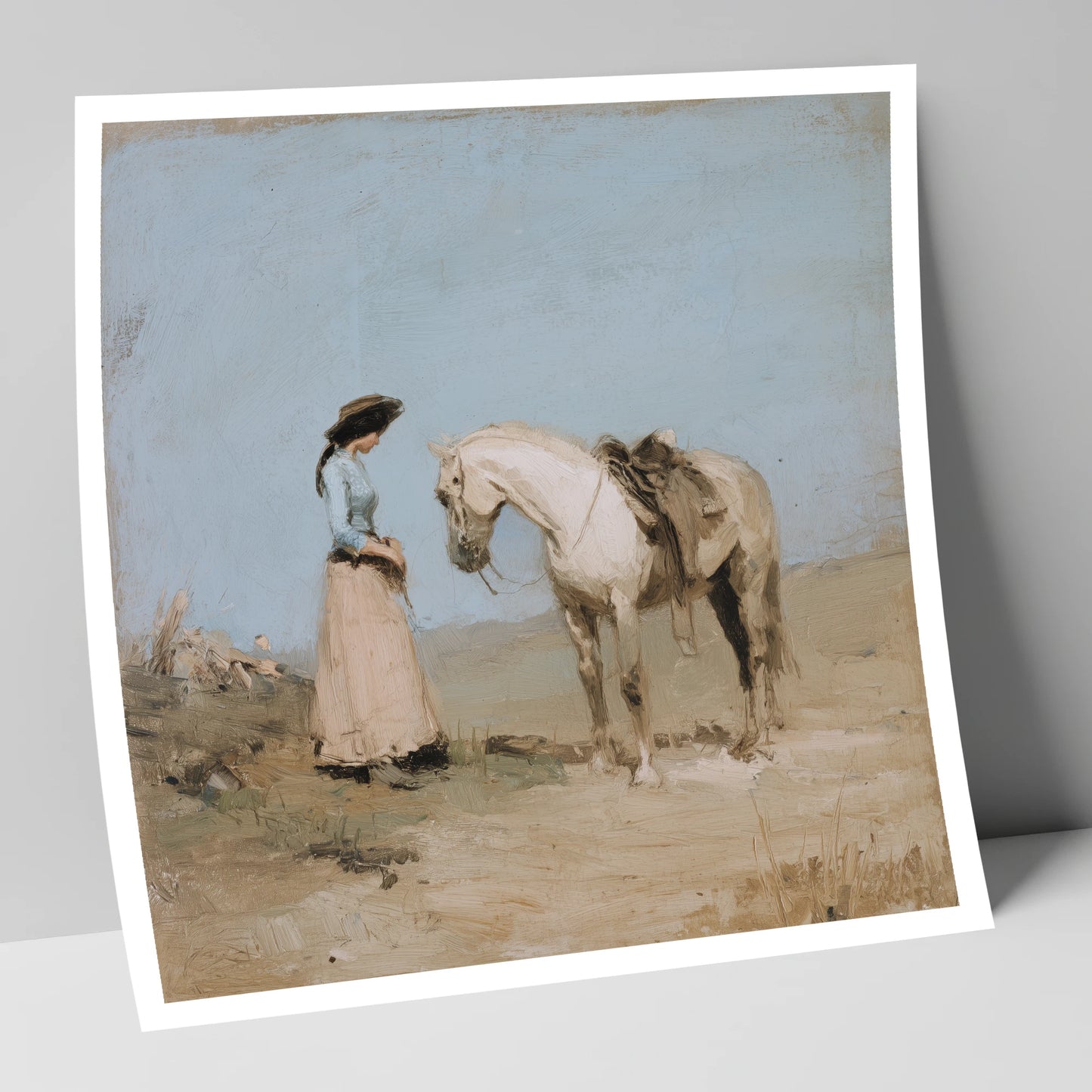 The Waiting Grey horse & rider art print