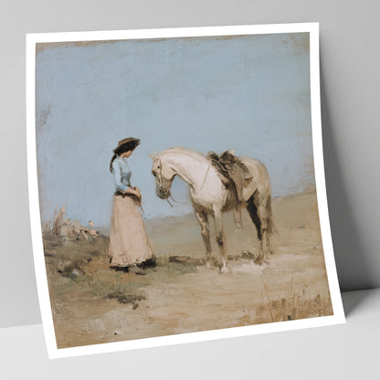 The Waiting Grey horse & rider art print