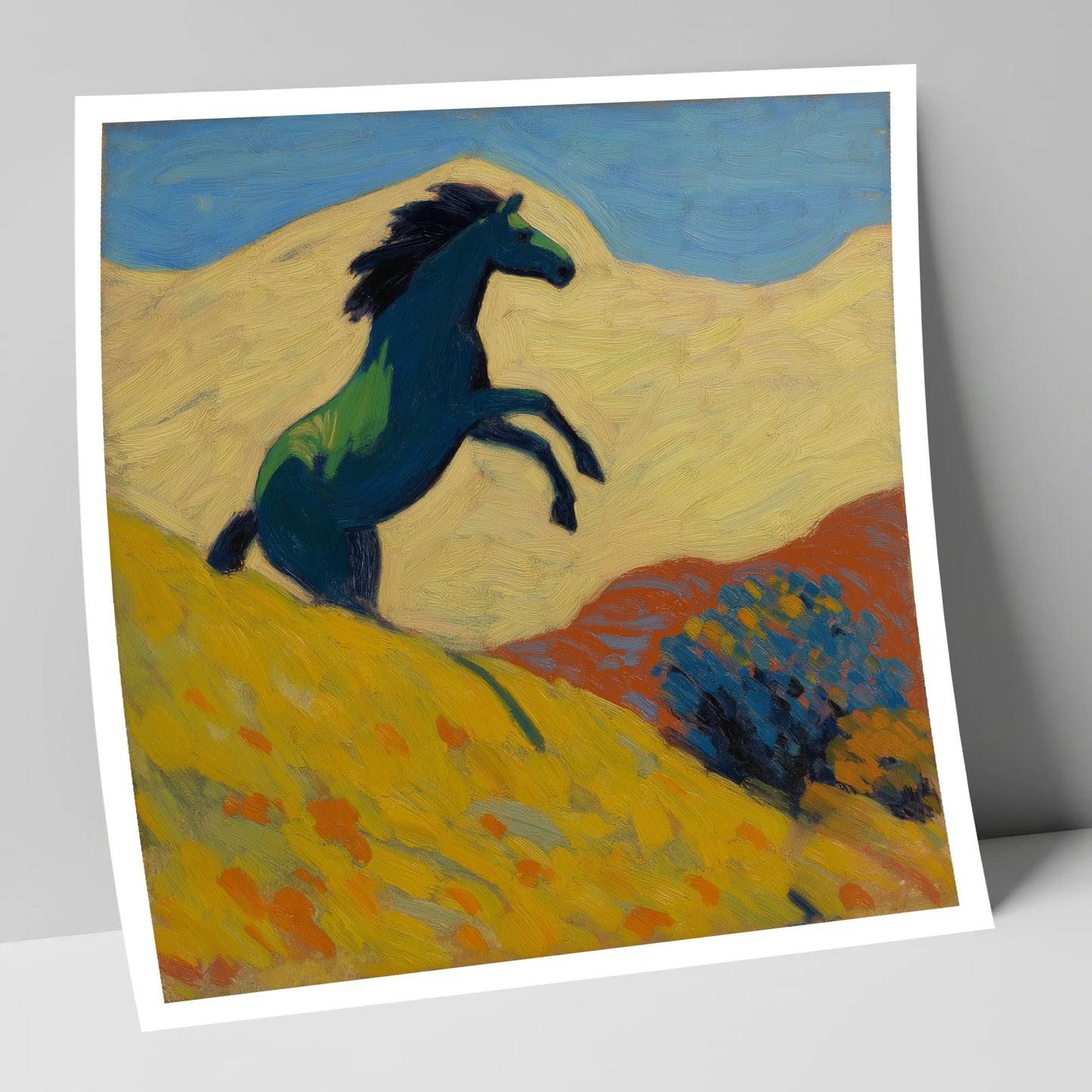 Rearing Indigo wild horses art print
