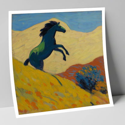 Rearing Indigo wild horses art print