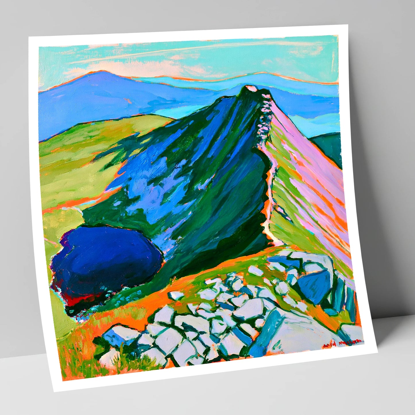 Vibrant Mountain Ridge And Tarn horse landscape art print
