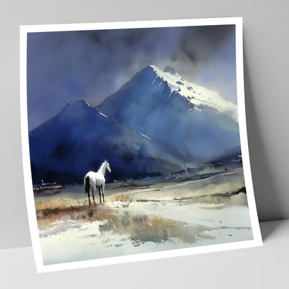 Winter Alpine Solitude horse landscape art print