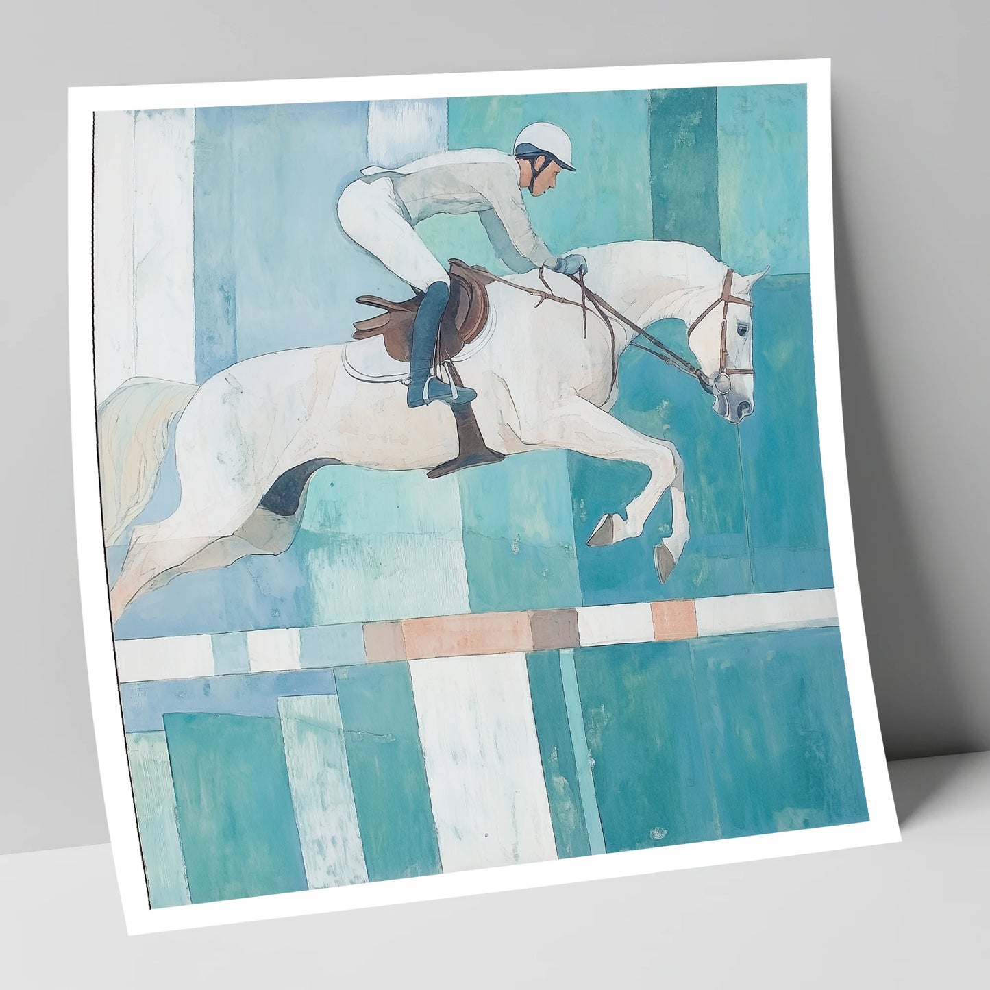 Aquamarine Ascent show jumping horse art print