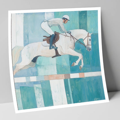 Aquamarine Ascent show jumping horse art print