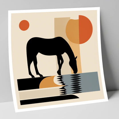 Abstract Oasis Silhouette horse landscape art print