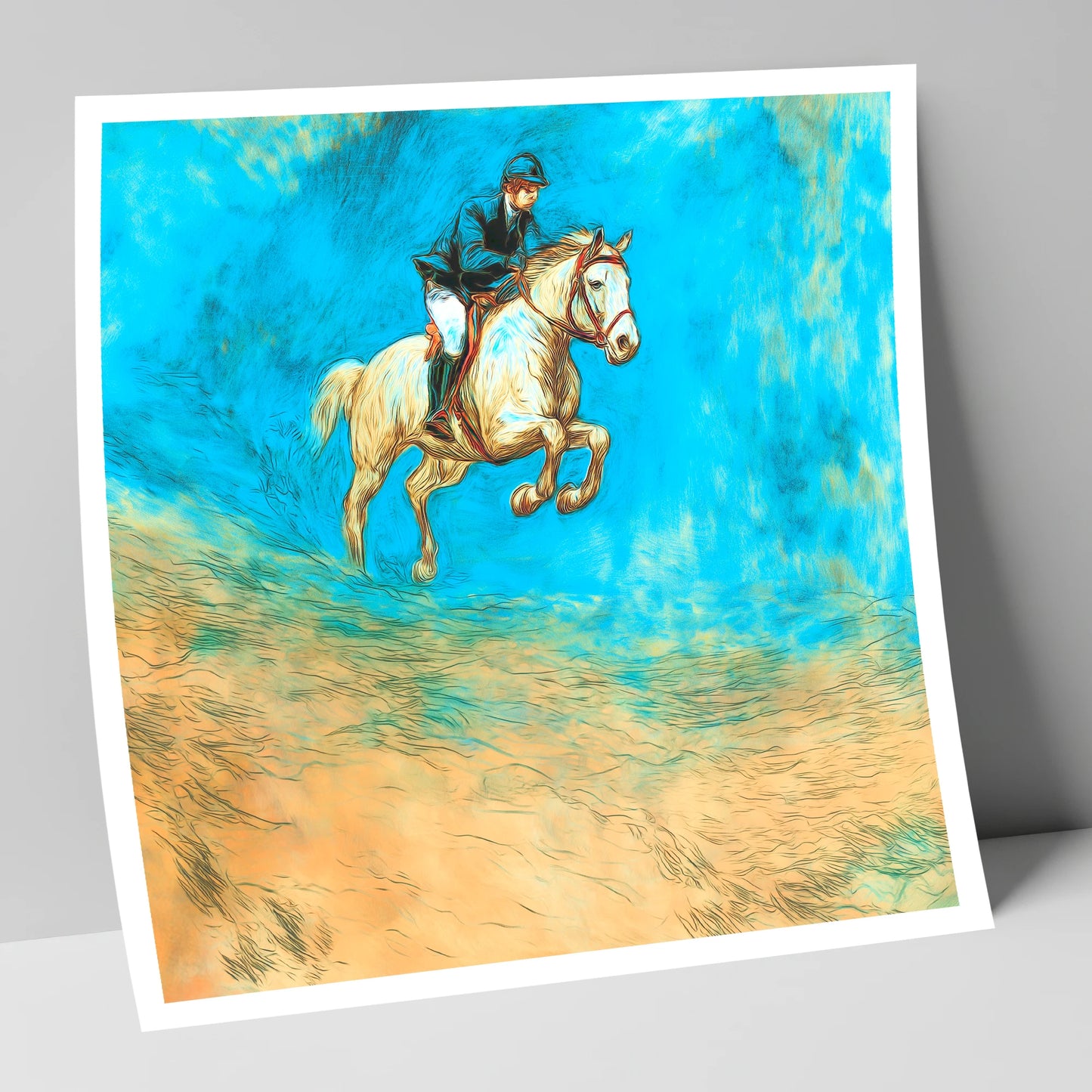 Flight in Cerulean show jumping horse art print