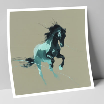 Dynamic Teal Stallion horse breed art print
