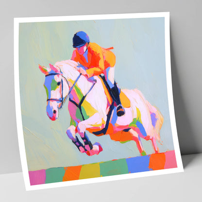 Technicolour Flight show jumping horse art print