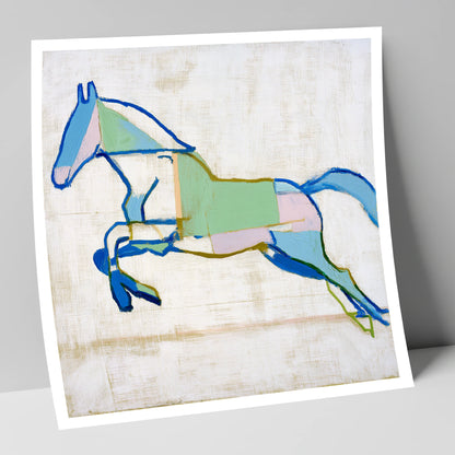 Geometric Azure Leap show jumping horse art print