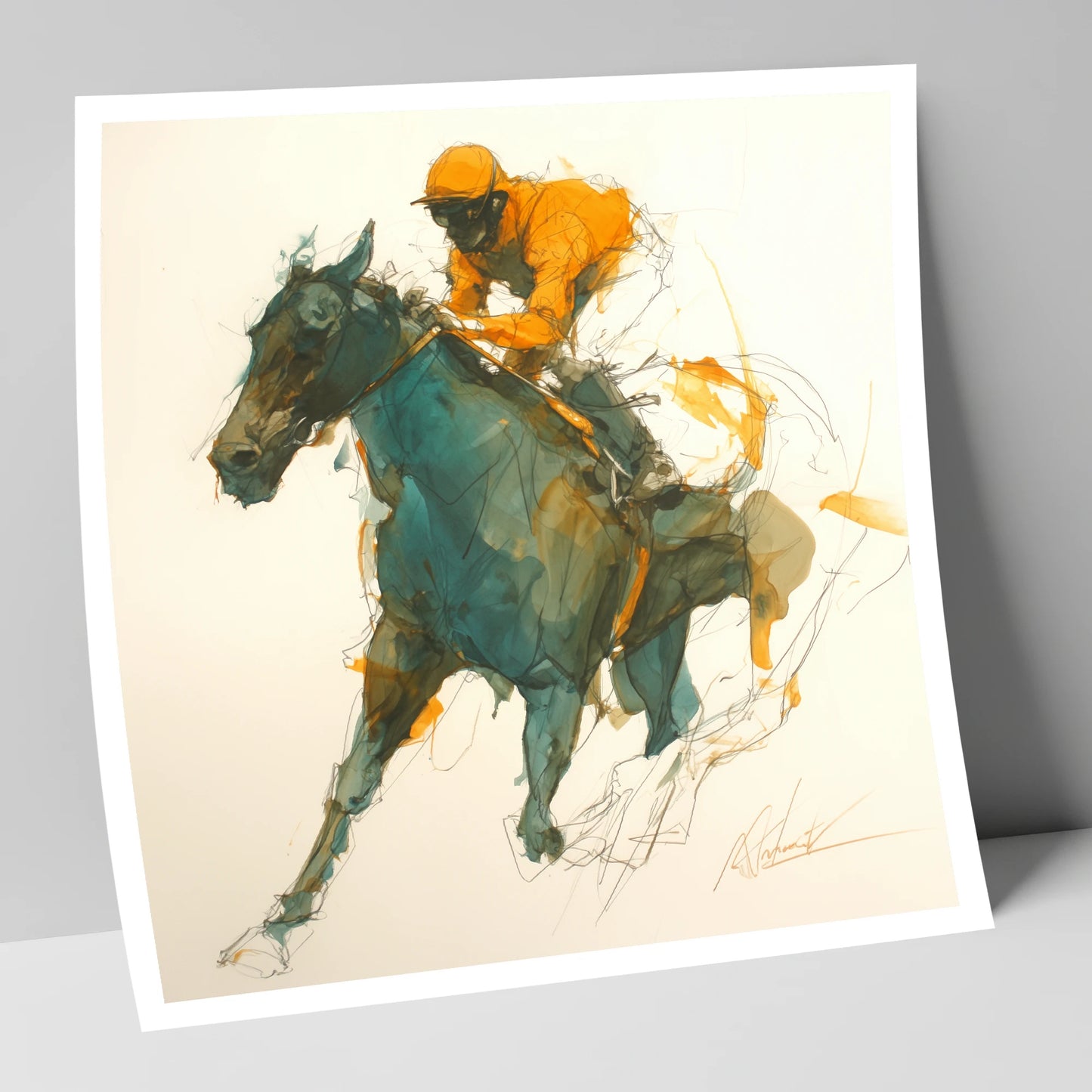 Amber Silks at Speed racing horse art print