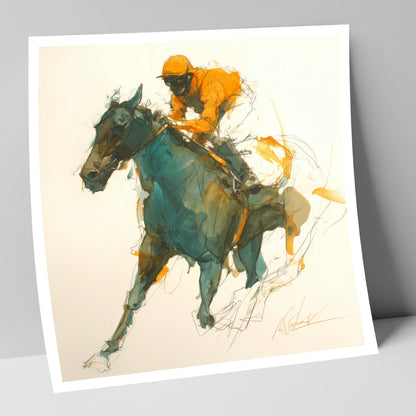 Amber Silks at Speed racing horse art print
