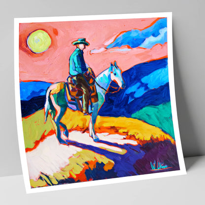 Technicolour Trail Rider western horse art print