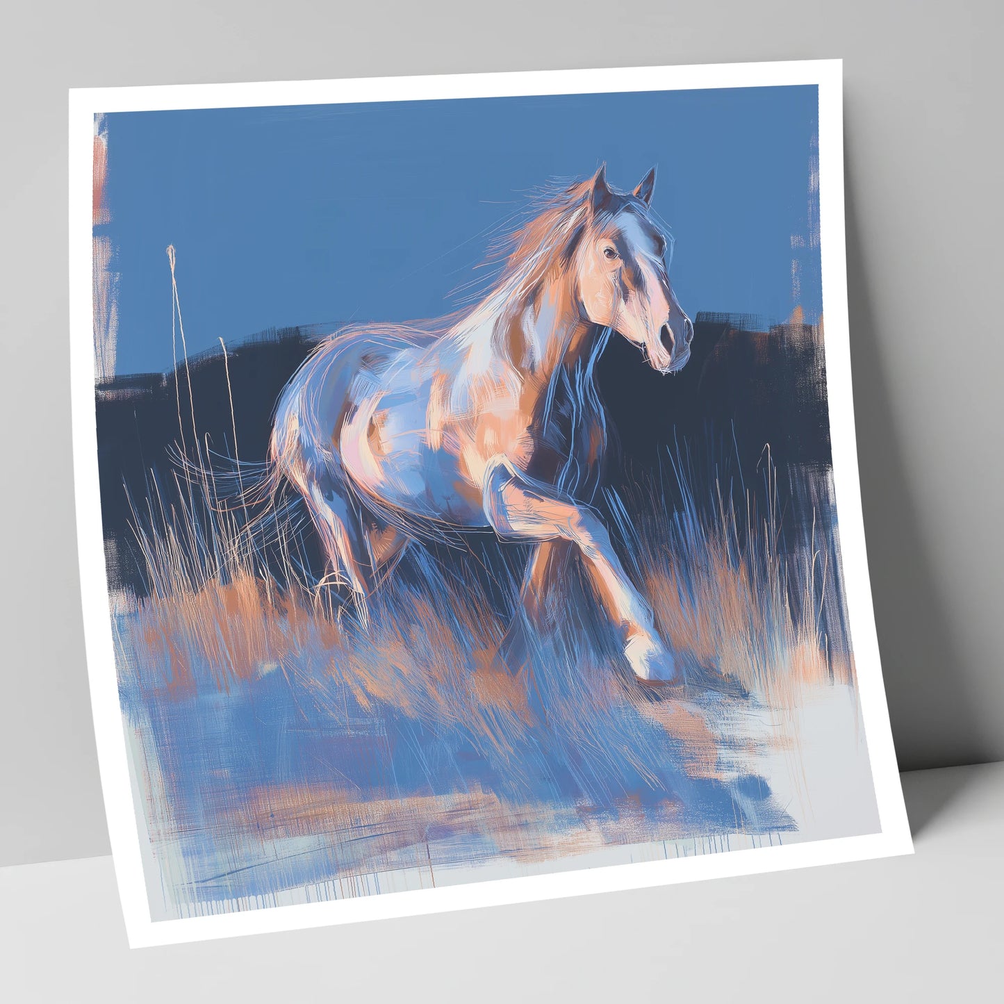 Wanderer in Blue horse landscape art print