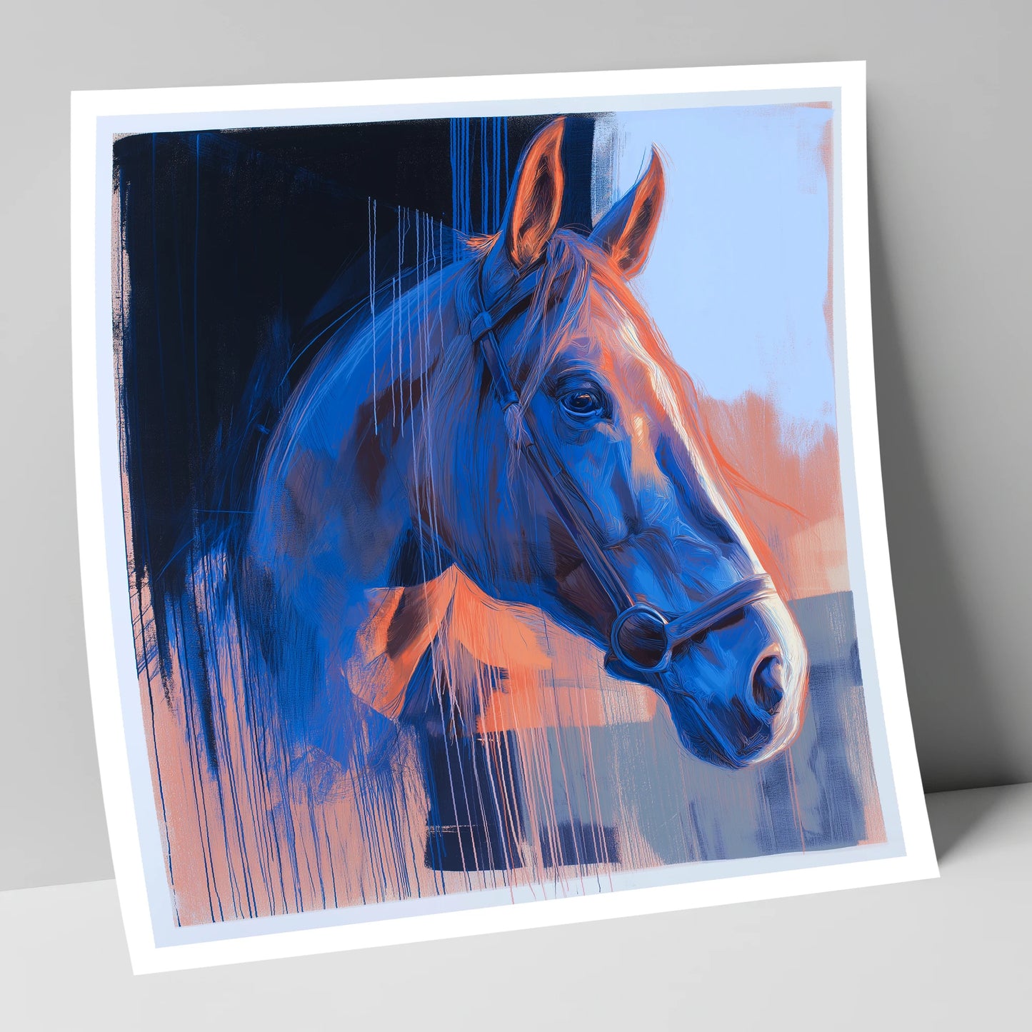 Cobalt and Apricot Light horse portrait art print