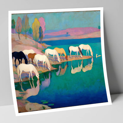 Reflections at Turquoise Waters wild horses art print
