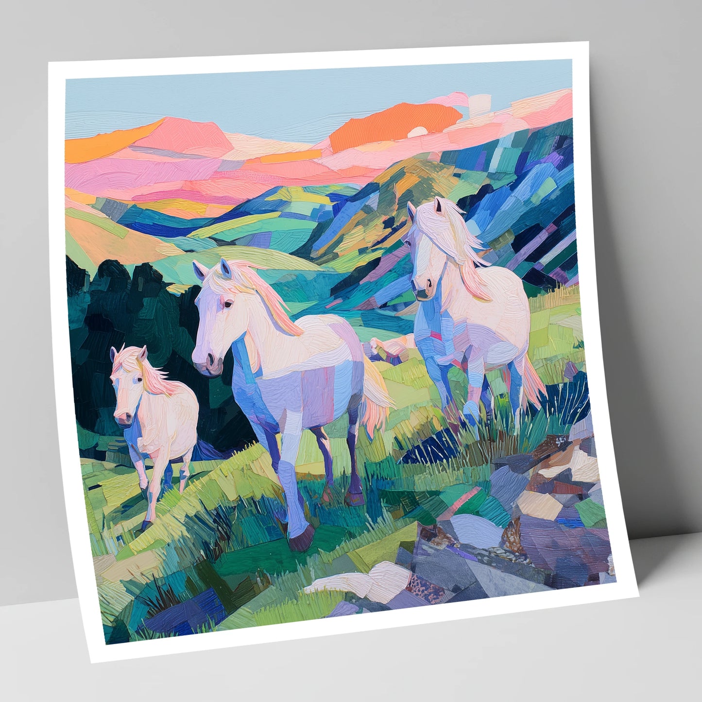 Vibrant Valley Herd horse landscape art print