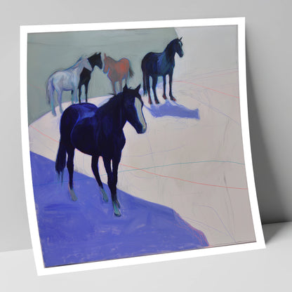 Abstract Herd in Blue wild horses art print