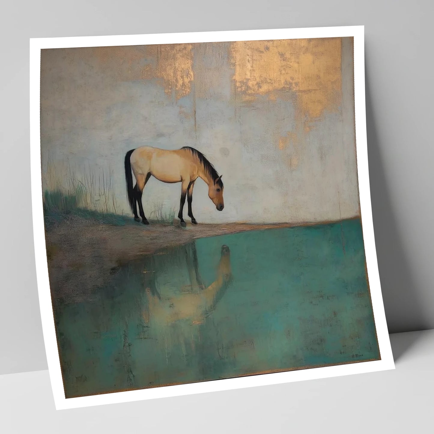Gilded Equine Reflection horse landscape art print