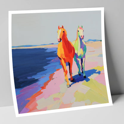 Vibrant Coastal Companions horse landscape art print