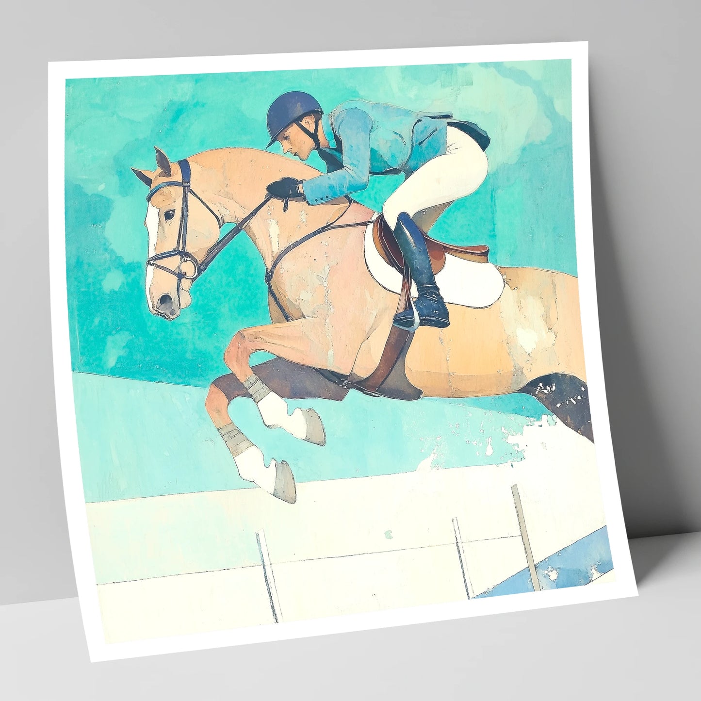 Aquamarine Flight show jumping horse art print