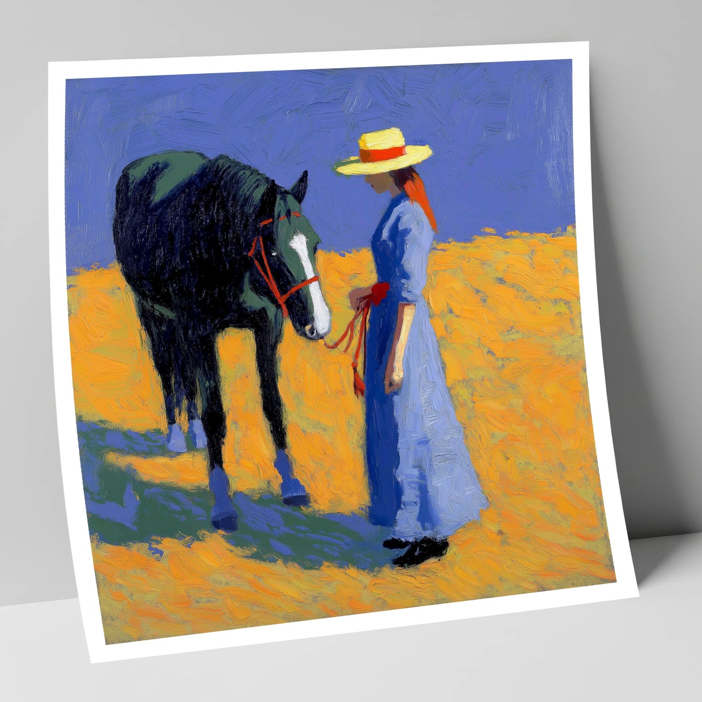 Golden Field Encounter horse & rider art print