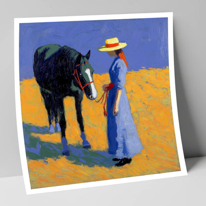 Golden Field Encounter horse & rider art print