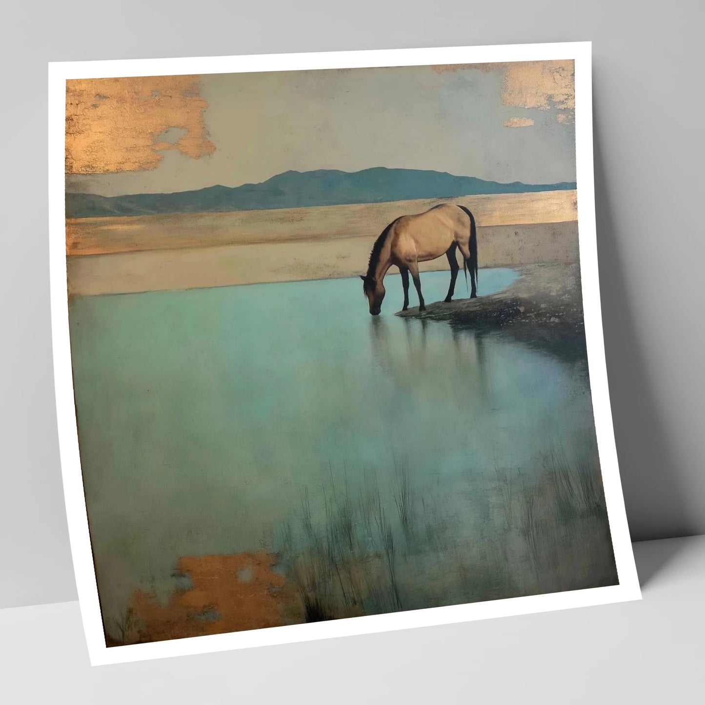 Gilded Solitude at Dusk horse landscape art print
