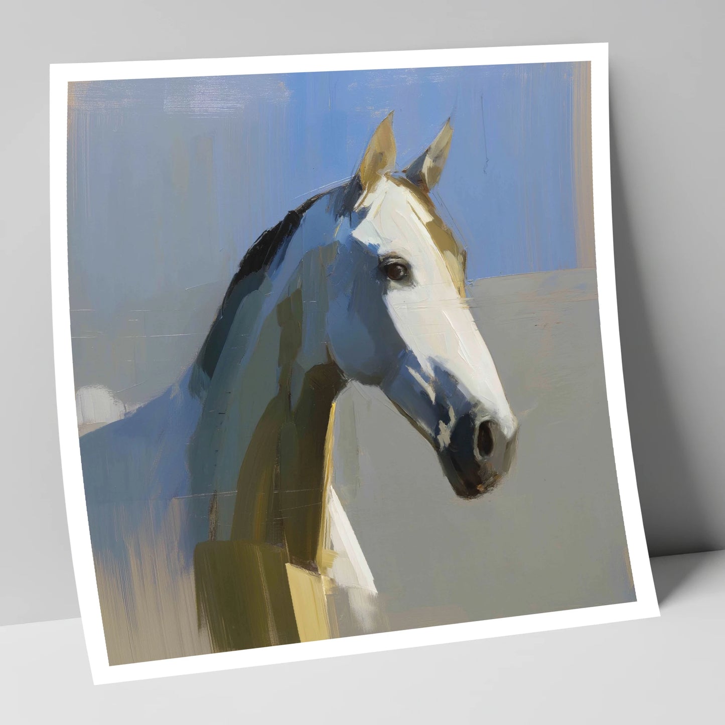Sunlit Slate Grey horse portrait art print