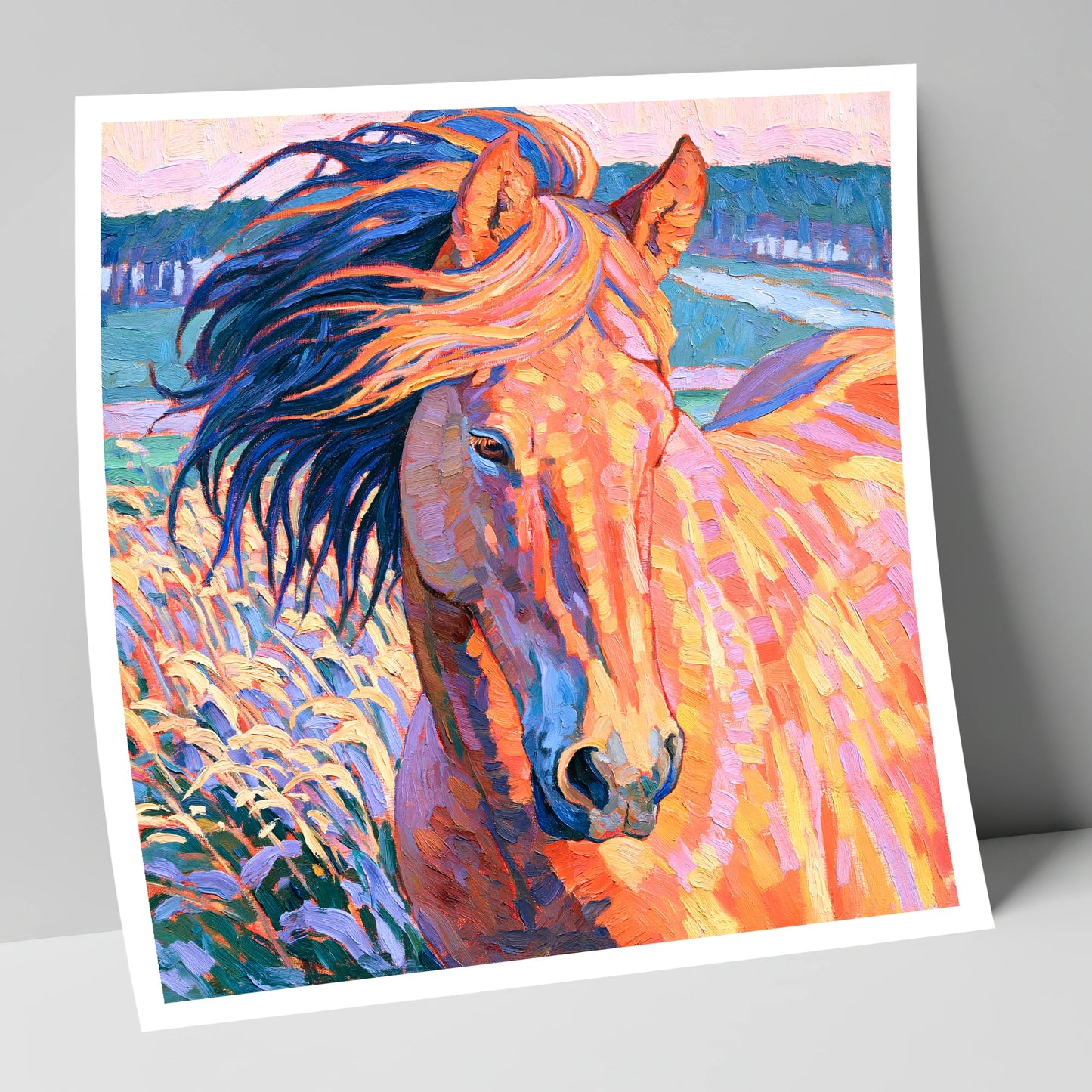 Vibrant Windblown Horse Portrait horse breed art print