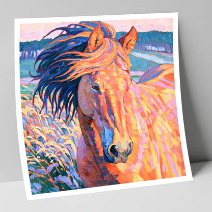 Vibrant Windblown Horse Portrait horse breed art print