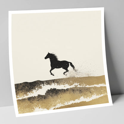Gilded Coastal Gallop beach horse art print