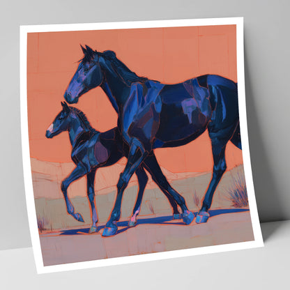 Bold Indigo Strides mare & foal art print
