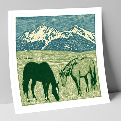 Alpine Grazing horse landscape art print