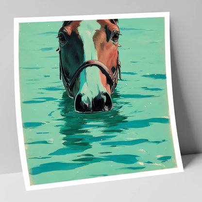 Teal Water Swim beach horse art print
