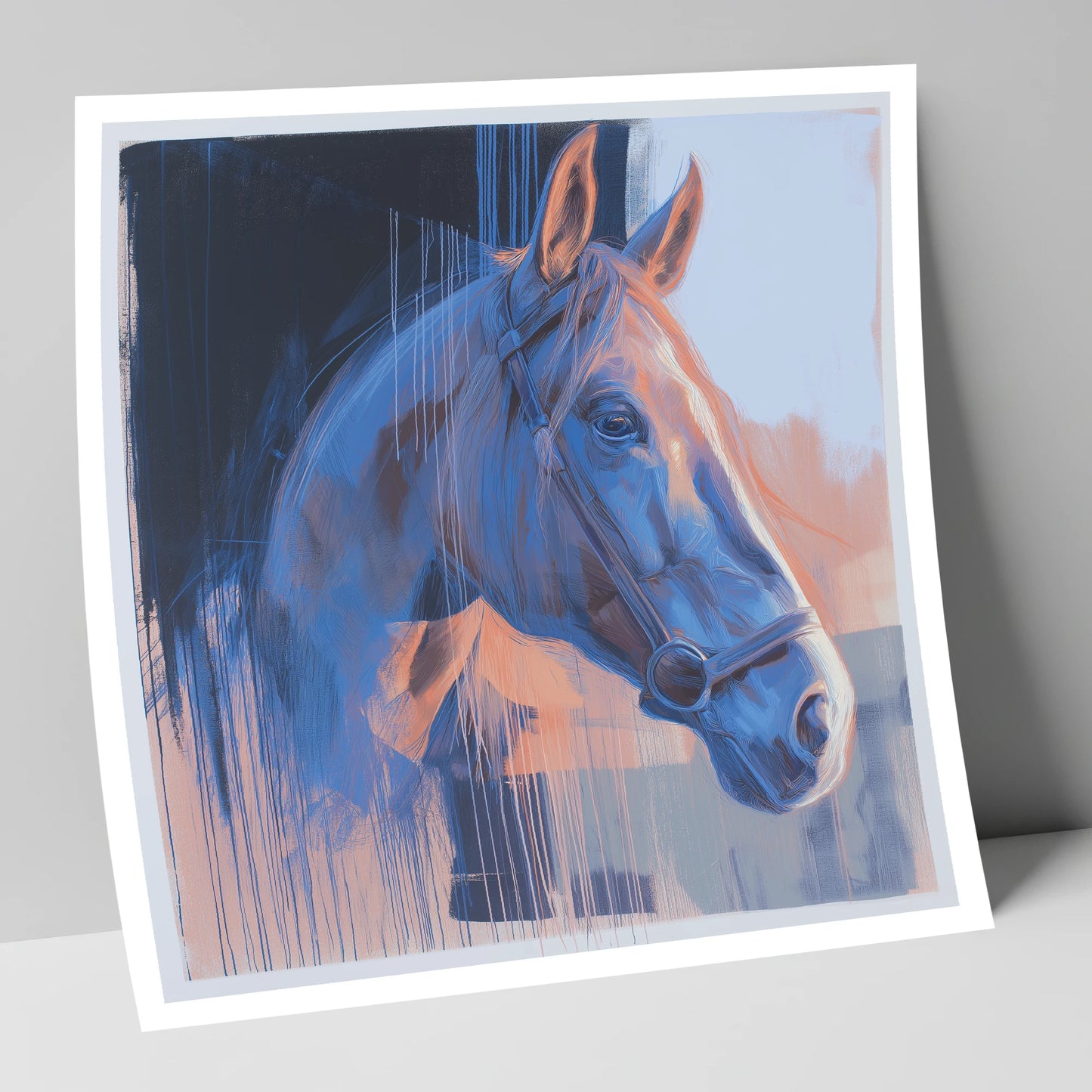 Cobalt and Apricot Light horse portrait art print