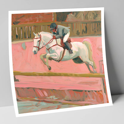 Flight in Dusty Pink show jumping horse art print