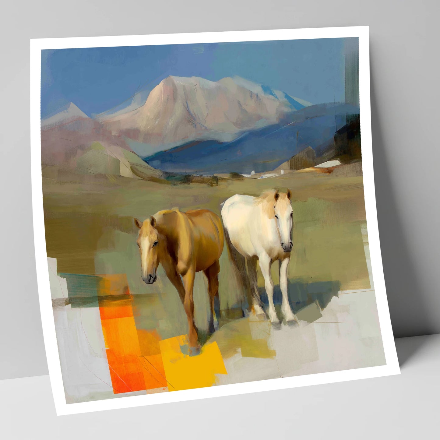 Abstract Alpine Companions horse landscape art print