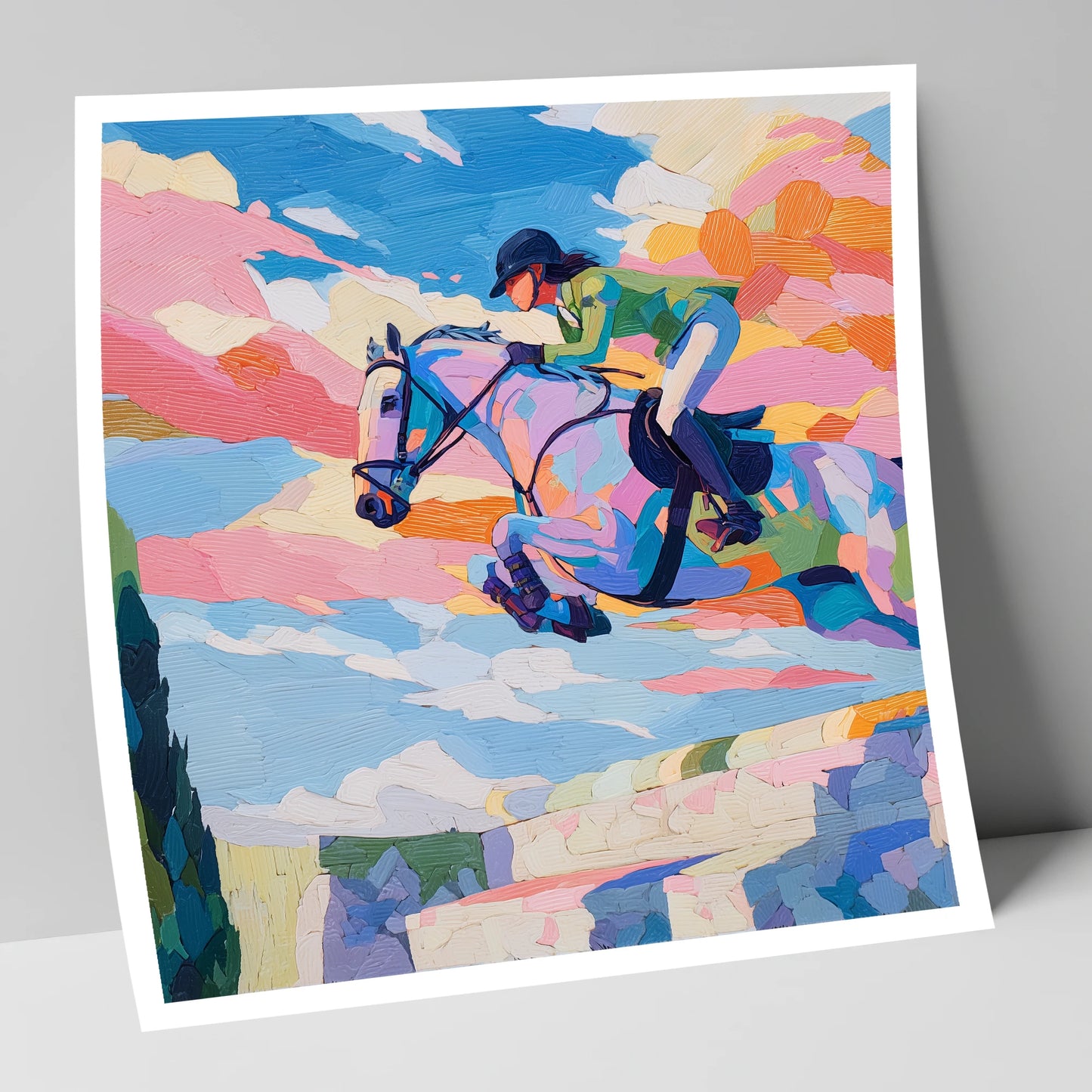 Technicolour Flight show jumping horse art print