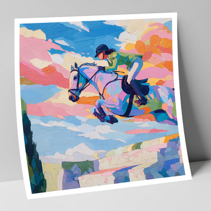 Technicolour Flight show jumping horse art print
