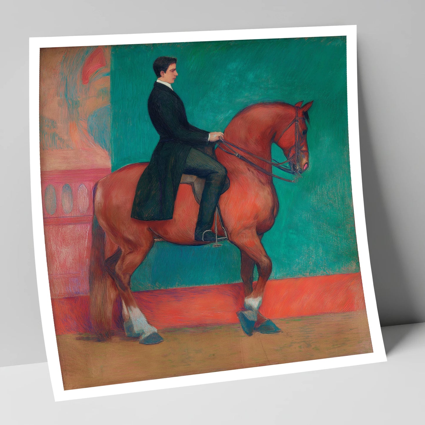 Collected Chestnut in Emerald dressage horse art print