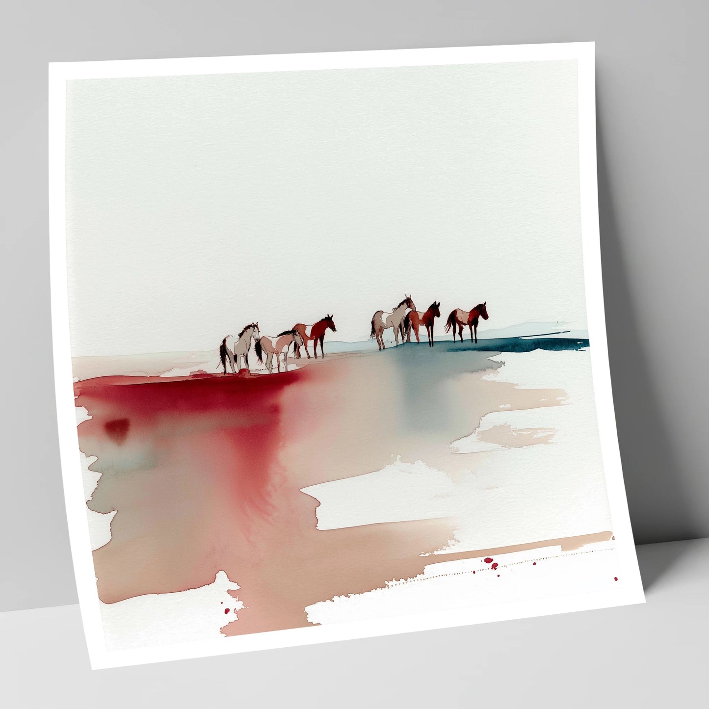 Crimson Horizon Herd horse landscape art print