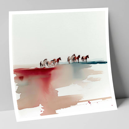 Crimson Horizon Herd horse landscape art print