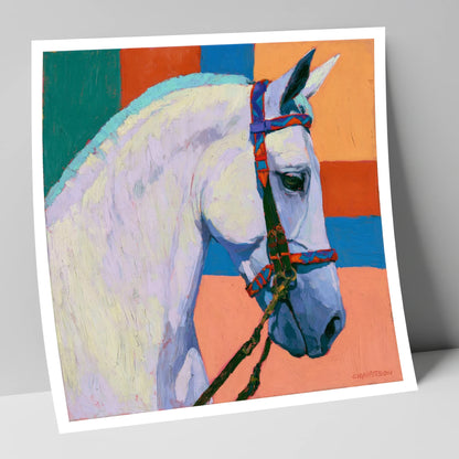 Grey Horse With Patterned Bridle horse breed art print