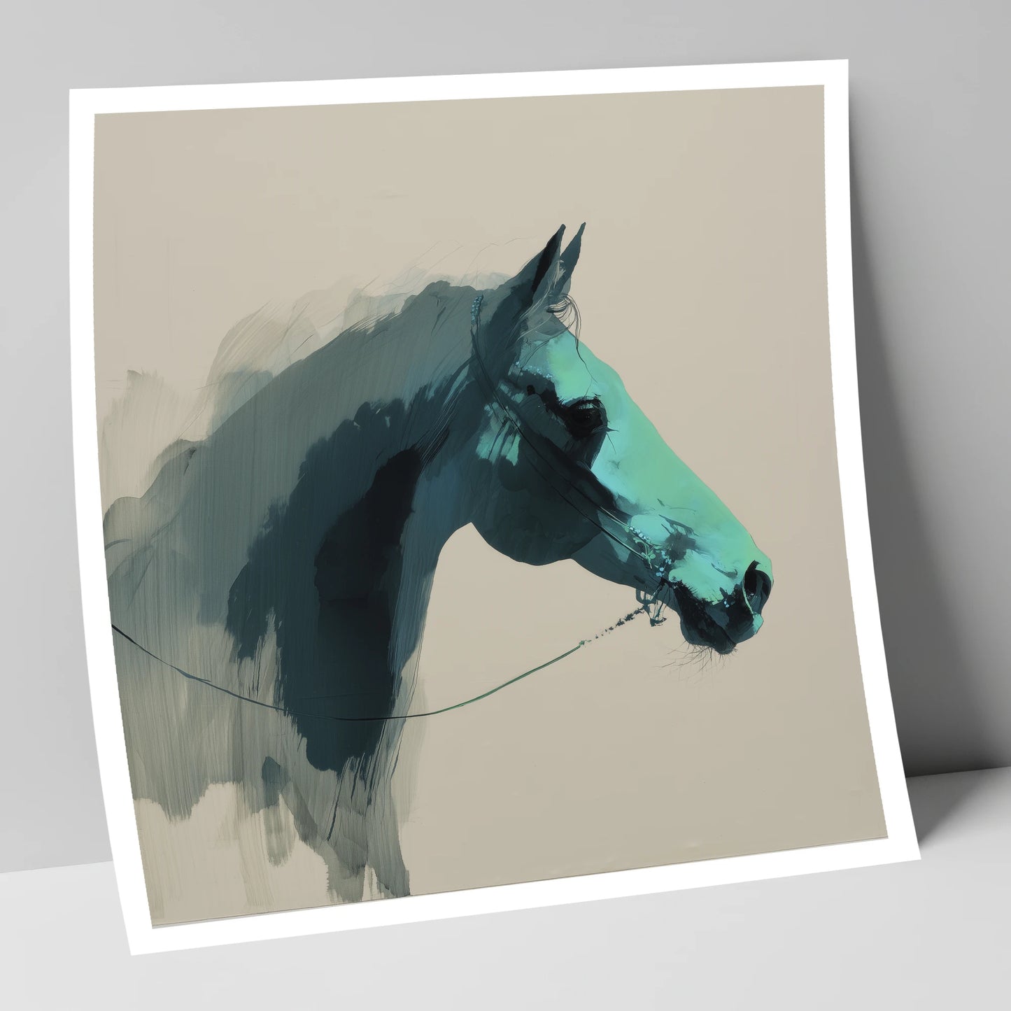 Teal Shadow Profile horse portrait art print
