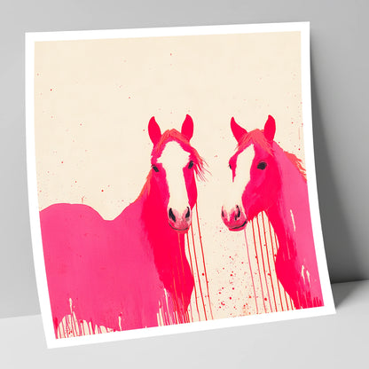 Vivid Pink Companions horse landscape art print