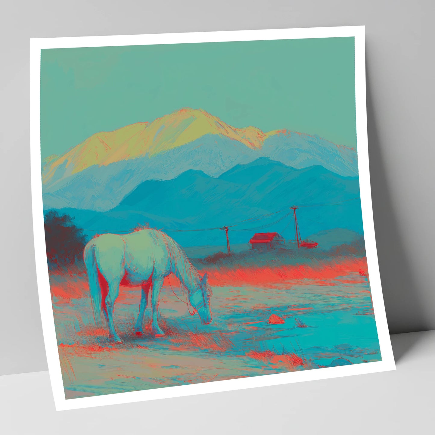 Electric Mountain Grazing horse landscape art print