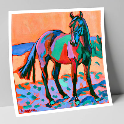 Vivid Turquoise And Purple Horse horse breed art print